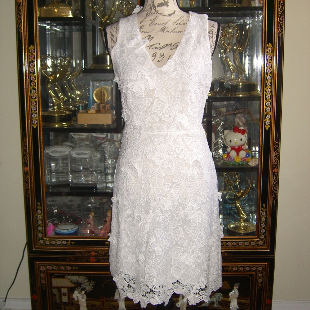MICHAEL MICHAEL KORS WHITE BUTTERFLY APPLIQUE DRESS 6